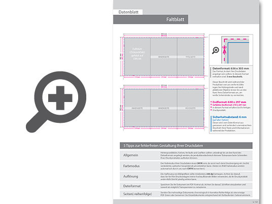Product Bild faltblatt__gefalzt_auf_din_a4__6-seiter_(zickzackfalz)__beidseitig_bedruckt_(4_4_farbig_+_1_sonderfarbe_hks)